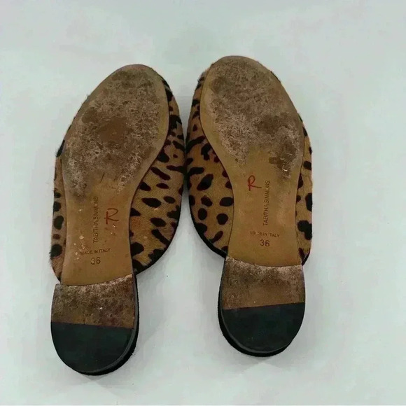 Tabitha Simmons flats size 36 brown calf hair cheetah print slip on bow mules - Picture 7 of 13